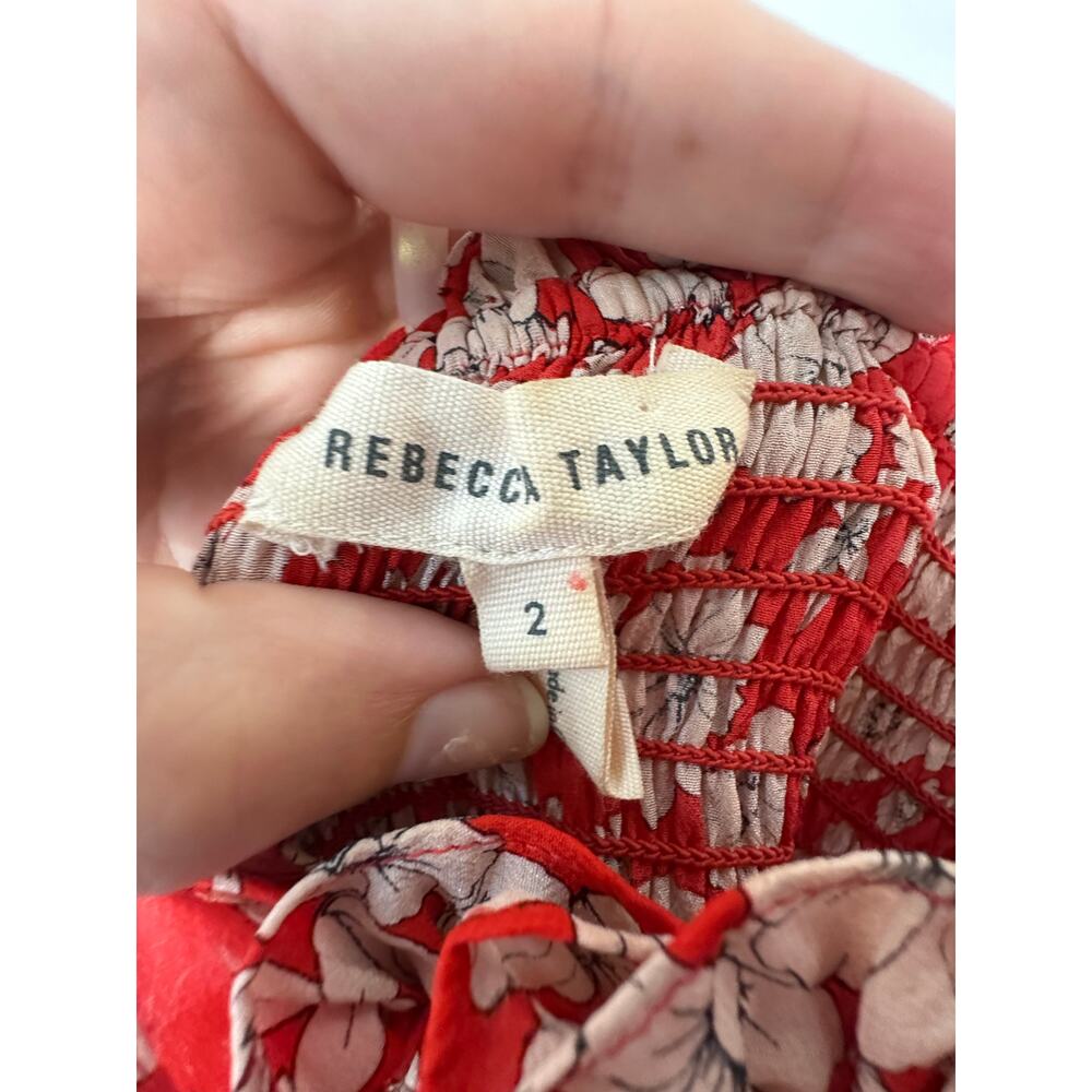 Rebecca Taylor 100% Silk Red Floral Dress Size 2 - Picture 9 of 10